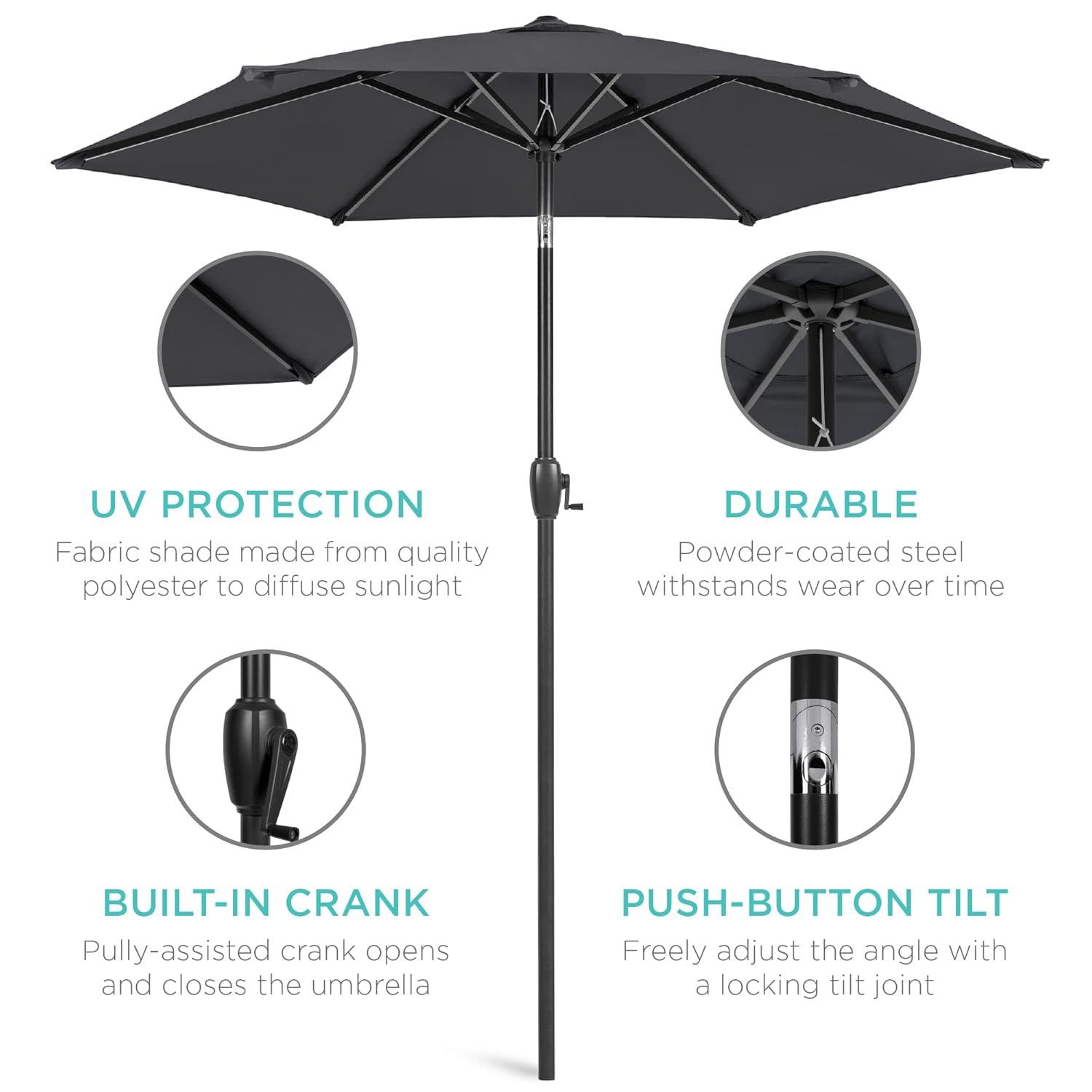 Best Choice Products 7.5ft Heavy-Duty Outdoor Market Patio Umbrella w/ Push Button Tilt, Easy Crank, Gray