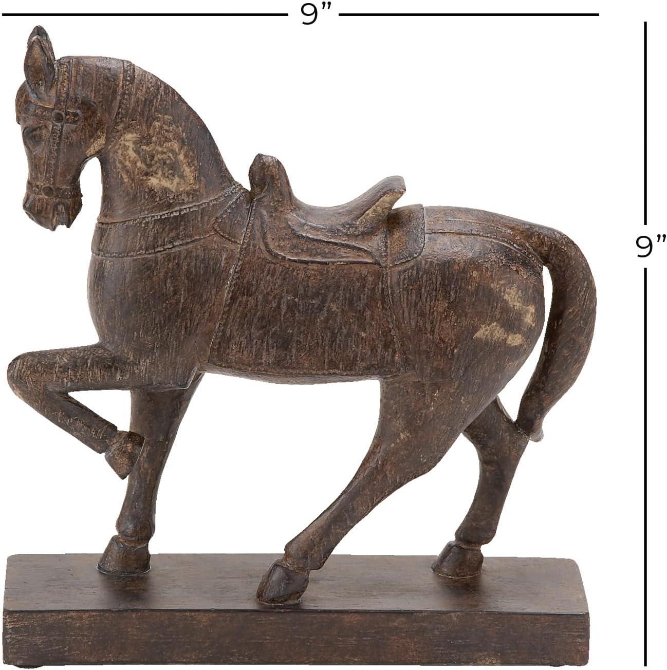 9" Brown Polystone Horse Statue with Weathered Finish