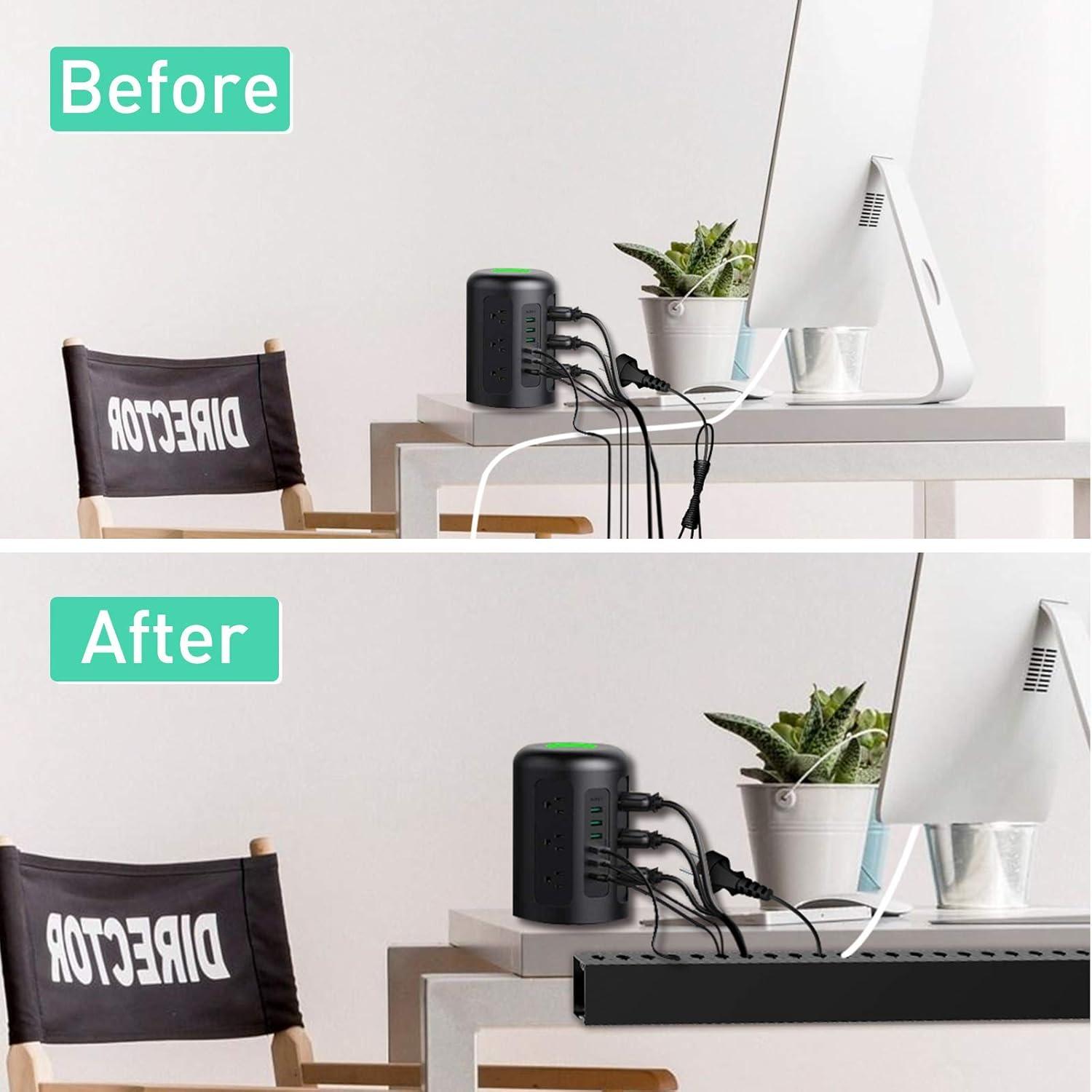 Updated Cable Raceway Kit - 77 (5x15.4) Inch Open Slot Wire Covers for Cords, Under Desk Cable Management System to Hide Under Desk/Tv/Computer/Net/Power Cords, (Pack 5)