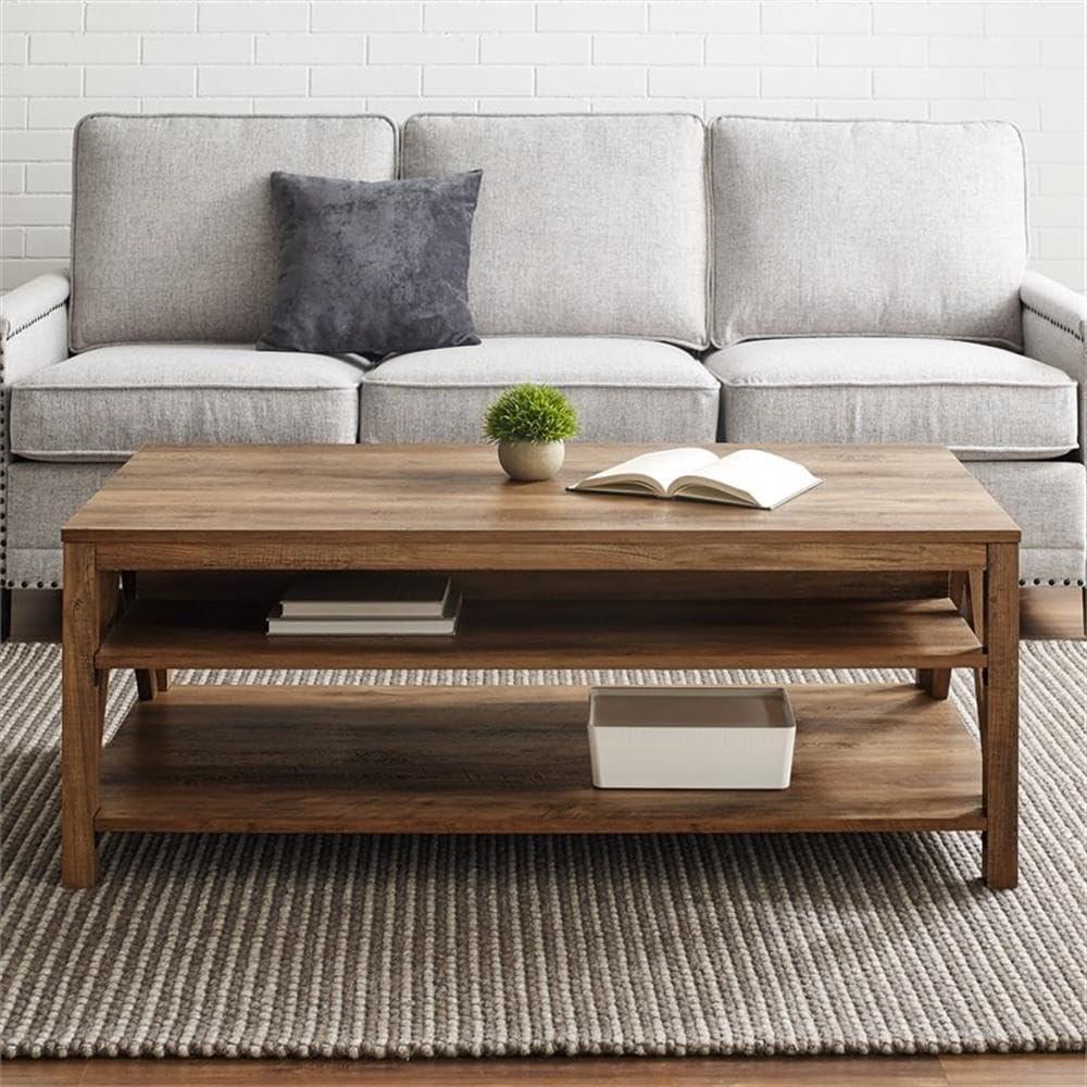 48" A-Frame 2-Storage Shelves Coffee Table in Rustic Oak