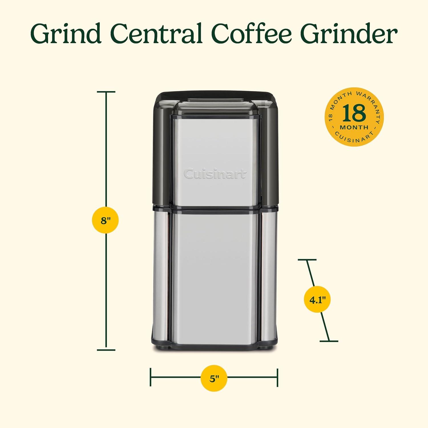 Cuisinart Grind Central Coffee Grinder with Built-In Safety Interlock, Stainless Steel Blades, Convenient Cord Storage, Dishwasher Safe Bowl and Lid