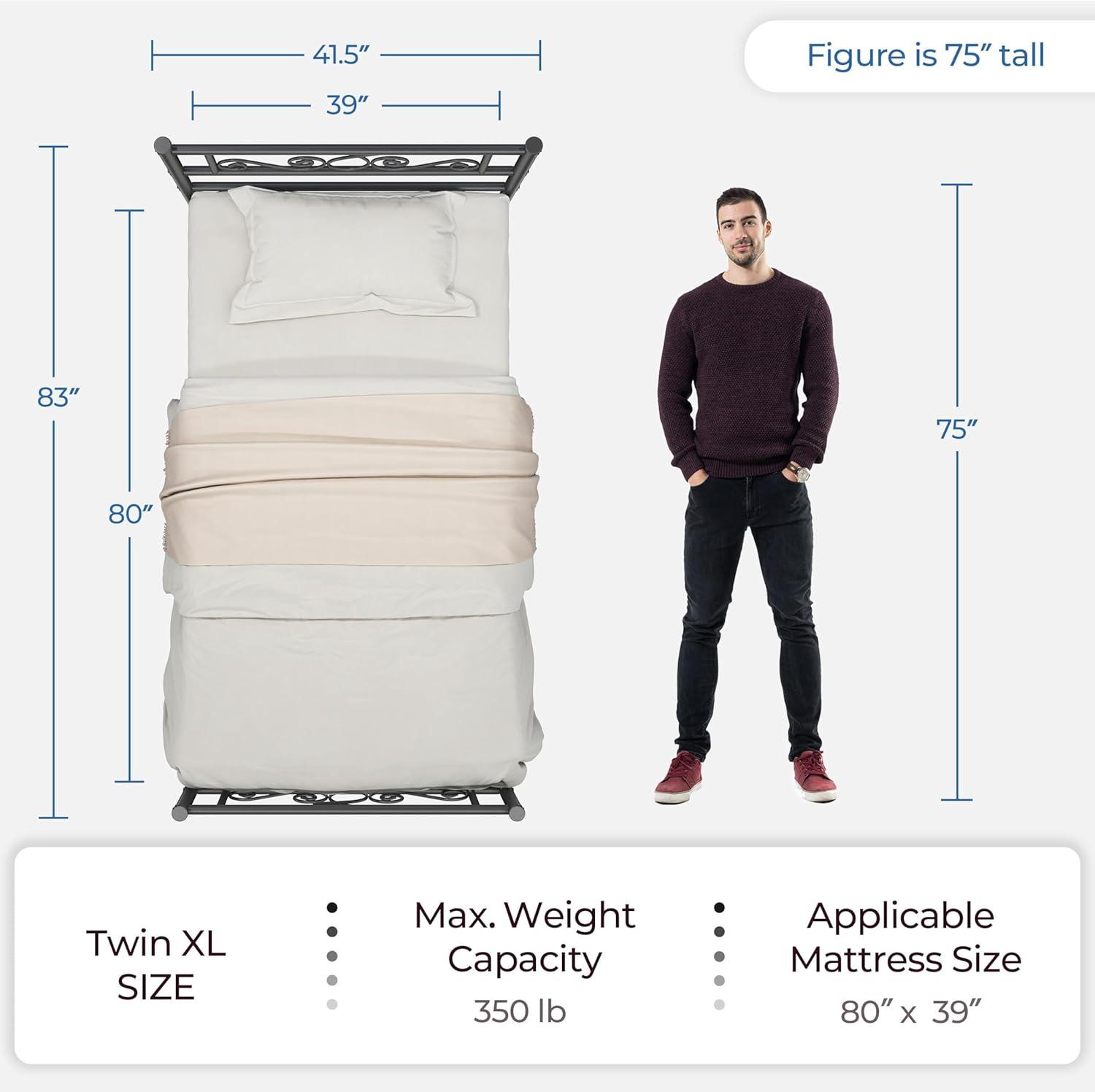 Yaheetech Twin XL Bed Frames Metal Platform Bed with Headboard and Footboard No Box Spring Needed Easy Assembly,Under-Bed Space: 12.6''/Black/Twin XL Bed