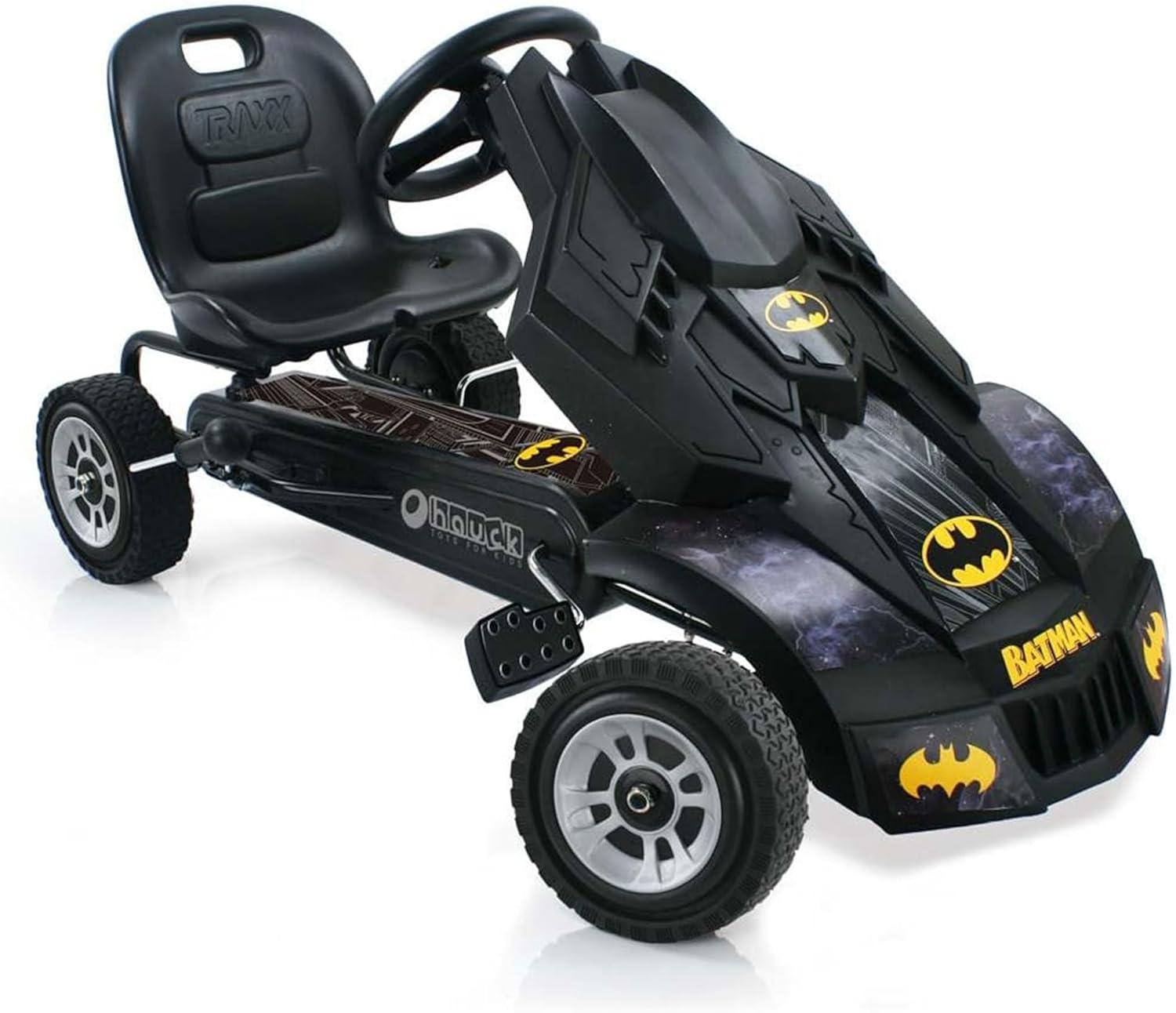 Hauck Batmobile Pedal Go Kart Superhero Ride On Batman Car Vehicle for Kids, Race Styled Pedals, Cart with Rubber Wheels, Black