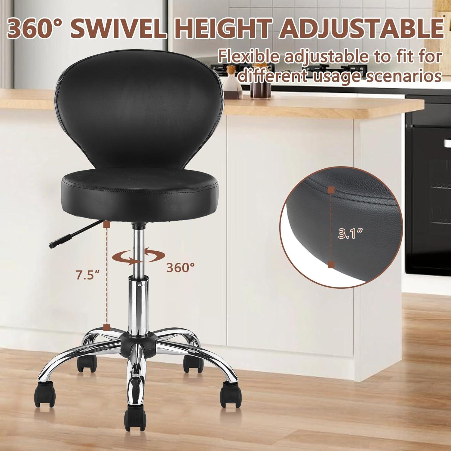 Backed Adjustable Height Ergonomic Lab Stool with Wheels