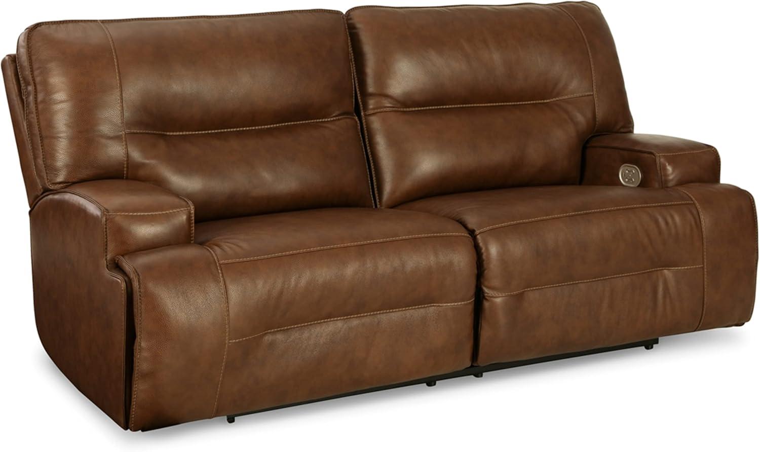 Brown Faux Leather Power Reclining Sofa with Adjustable Headrest