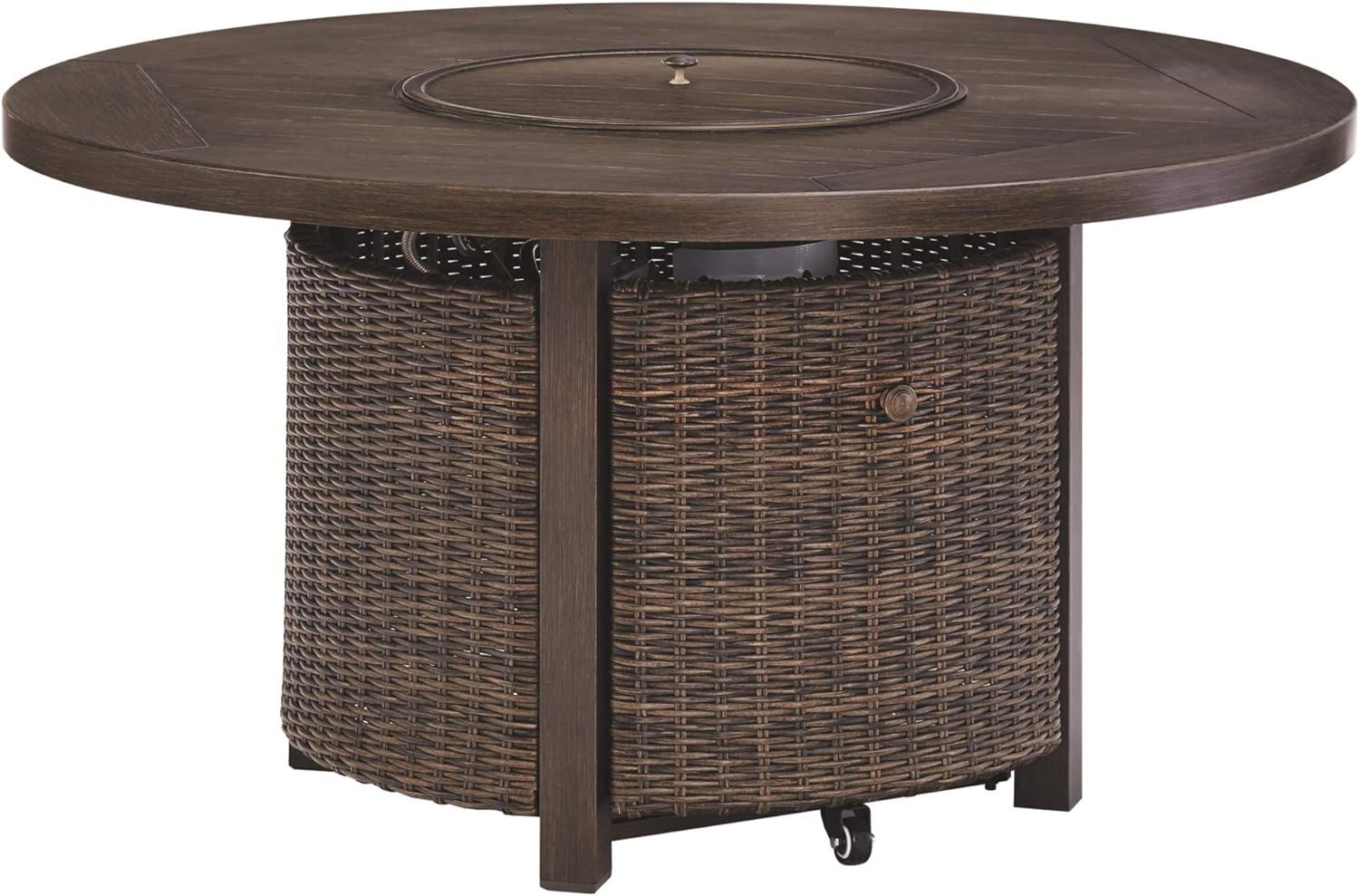 Signature Design by Ashley Paradise Trail Round Fire Pit Table in Medium Brown