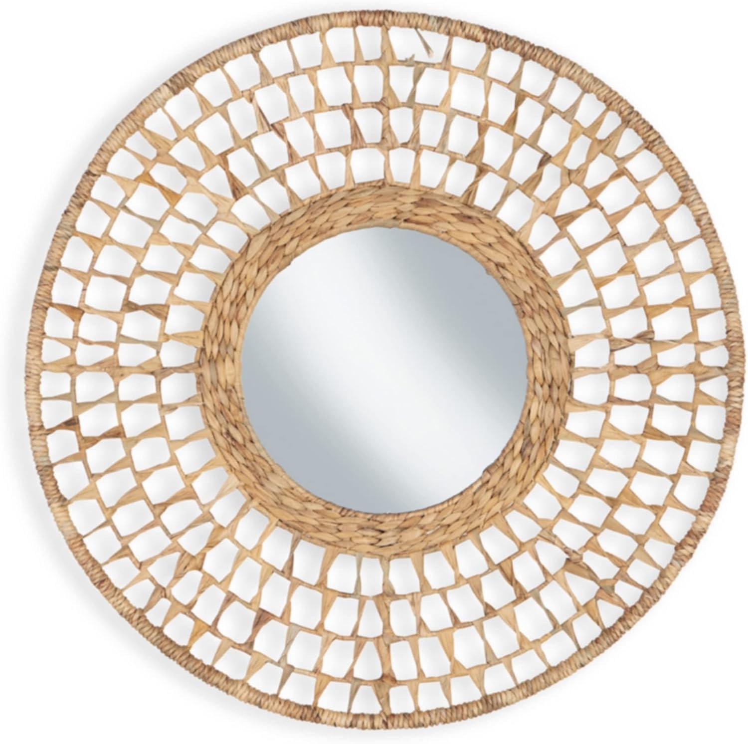 Boho-Chic Natural Water Hyacinth 32" Round Accent Mirror