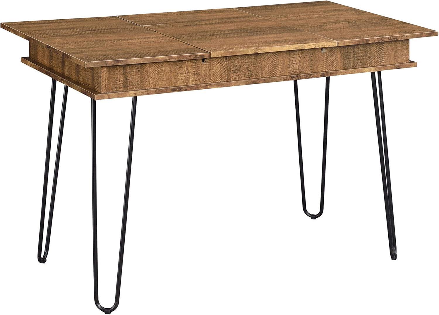 Sheeran Storage Writing Desk with Hairpin Legs Rustic Amber - Coaster: Industrial Style, Enclosed Cabinet, USB Ports