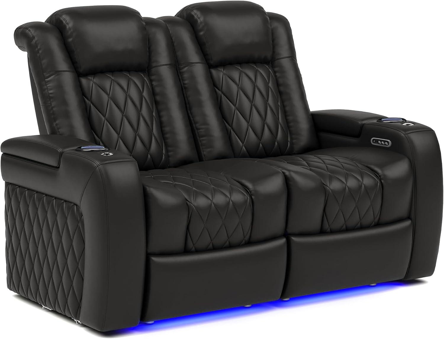 Orren Ellis Tuscany Leather Home Theater Seating with Cup Holder