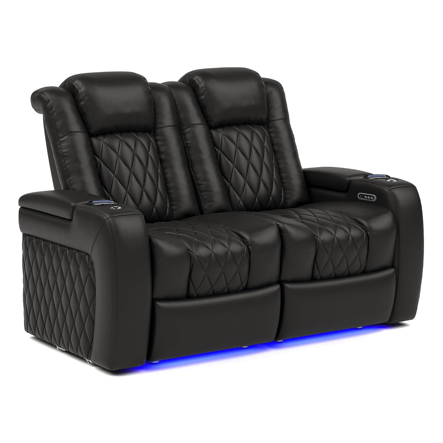 Orren Ellis Tuscany Leather Home Theater Seating with Cup Holder