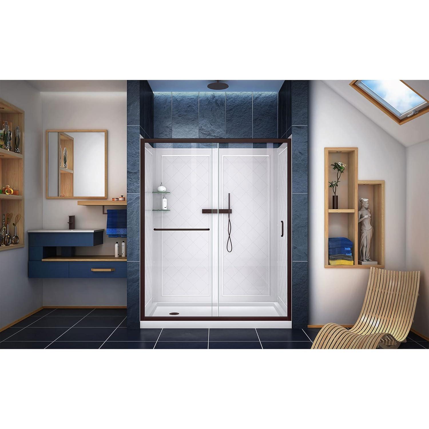Infinity-Z 60" W x 30" D x 76.75" H Semi-Frameless Rectangle Shower Enclosure with Towel Bar and Base Included