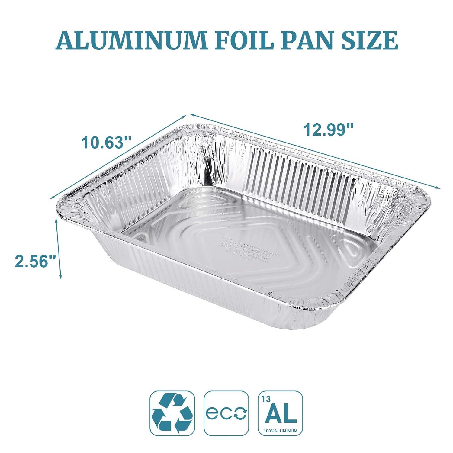 9x13 Aluminum Foil Pans (10 Pack), Disposable Half Size Deep Foil Pans, Cookware, Food Prepping, Large Pans for Baking, Reheating, Grilling