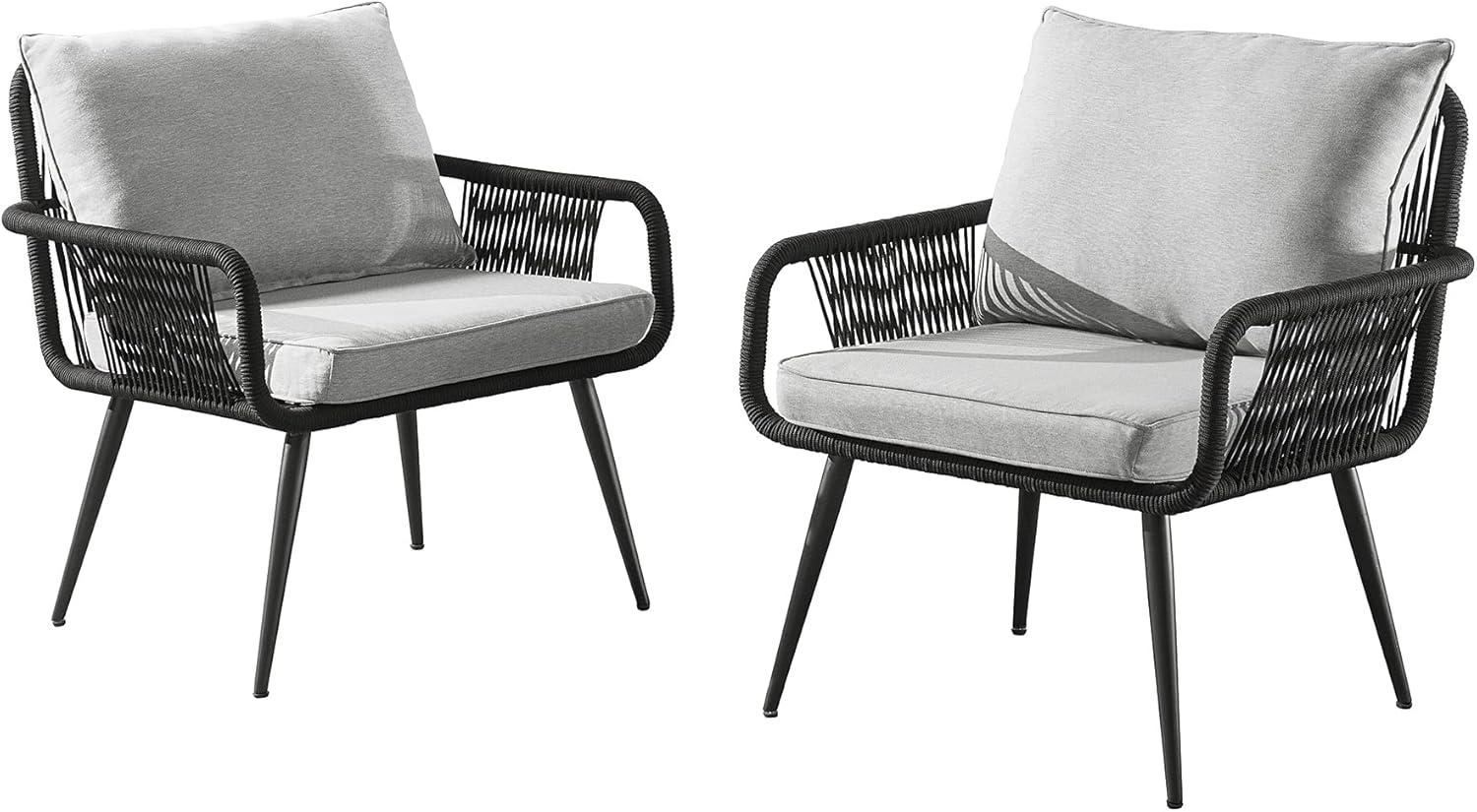 Andover Light Gray Rope Frame Outdoor Dining Chairs with Cushions, Set of Two