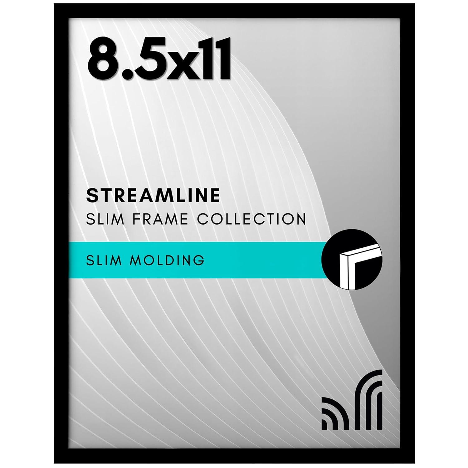 Americanflat 8.5x11 Picture Frame with Shatter-Resistant Glass - Streamline Collection - Thin Border Photo Frame for Wall - Black