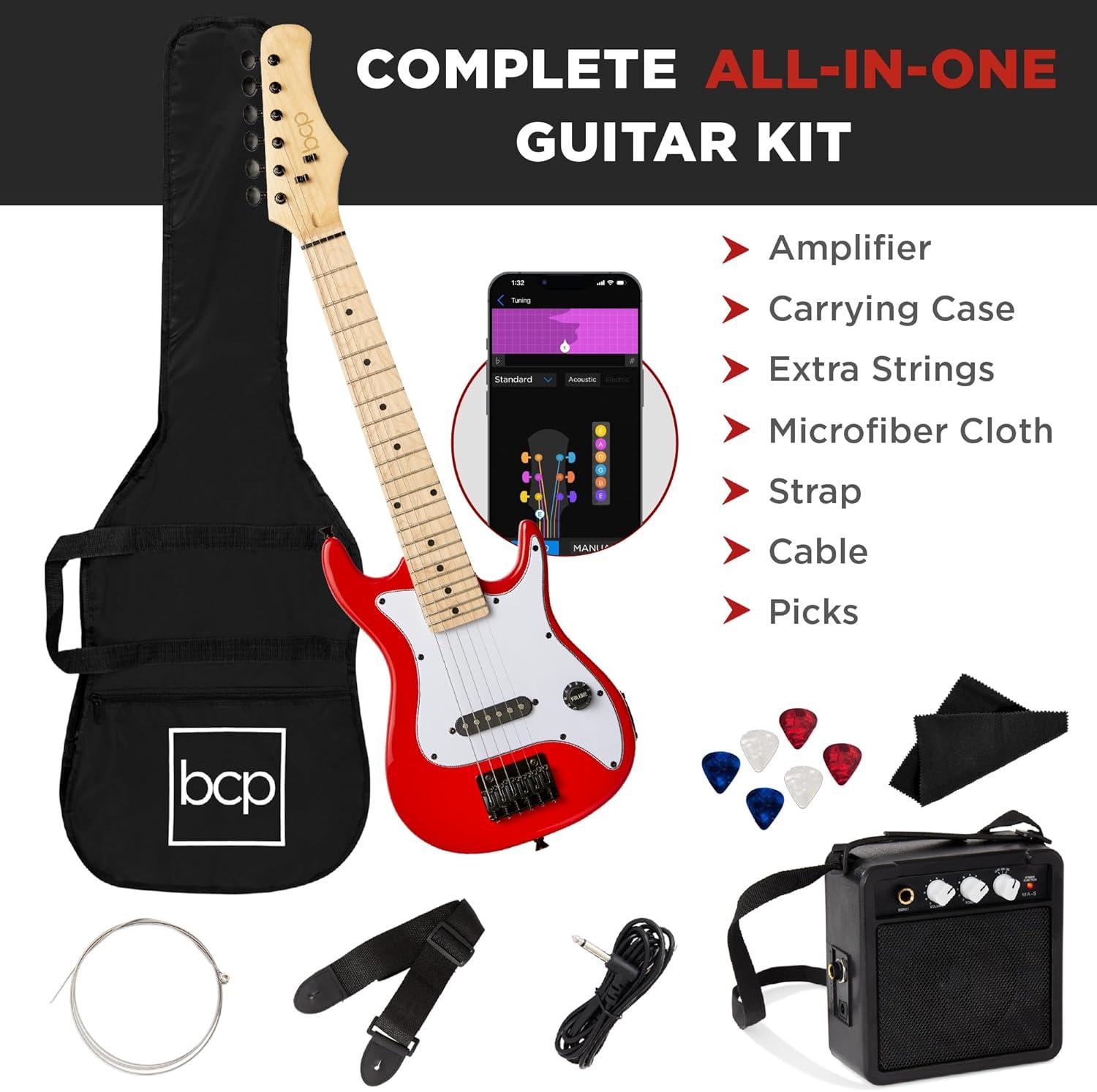 Best Choice Products 30in Kids Electric Guitar Beginner Starter Kit w/ 5W Amplifier, Strap, Case - Metallic Red