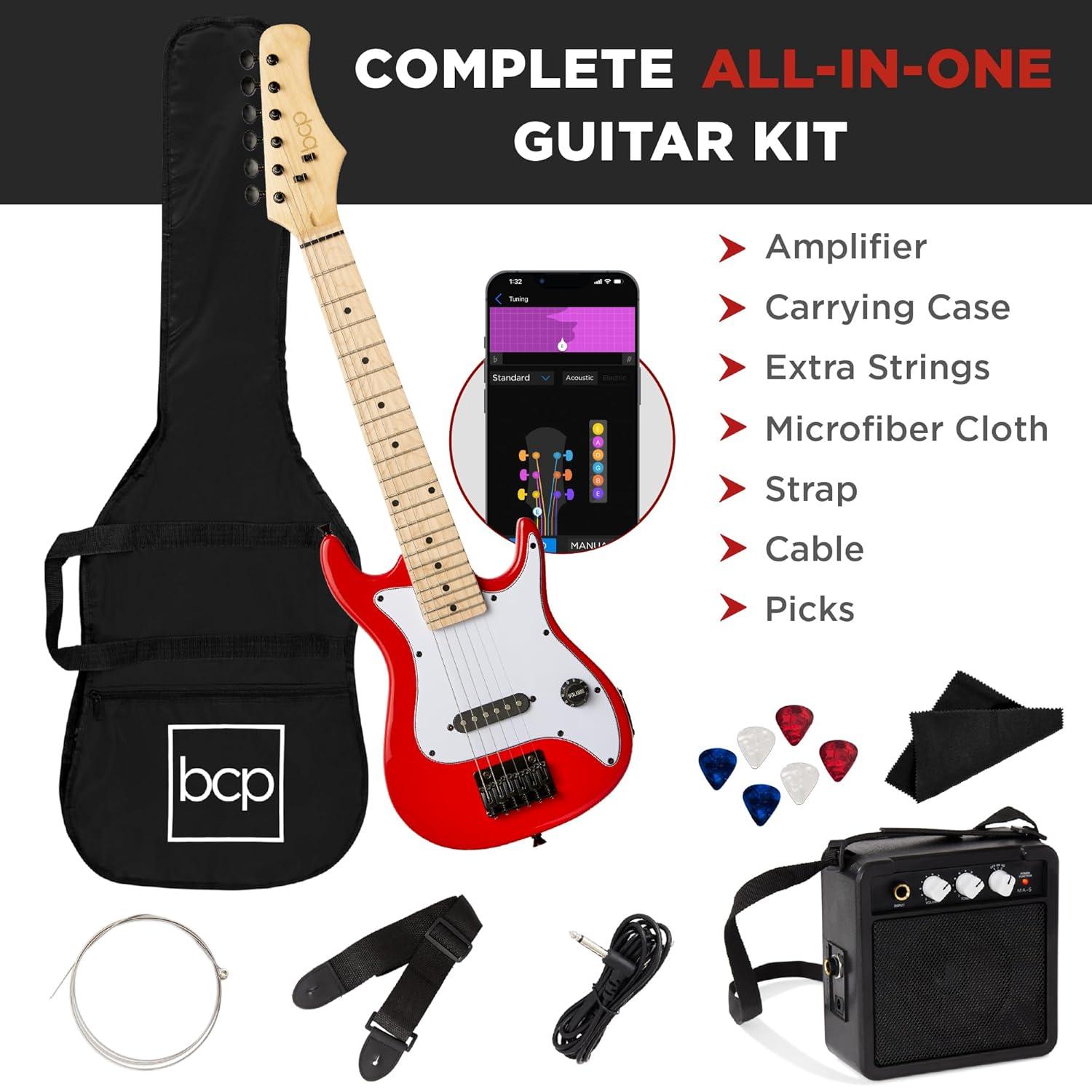 Best Choice Products 30in Kids Electric Guitar Beginner Starter Kit w/ 5W Amplifier, Strap, Case - Metallic Red