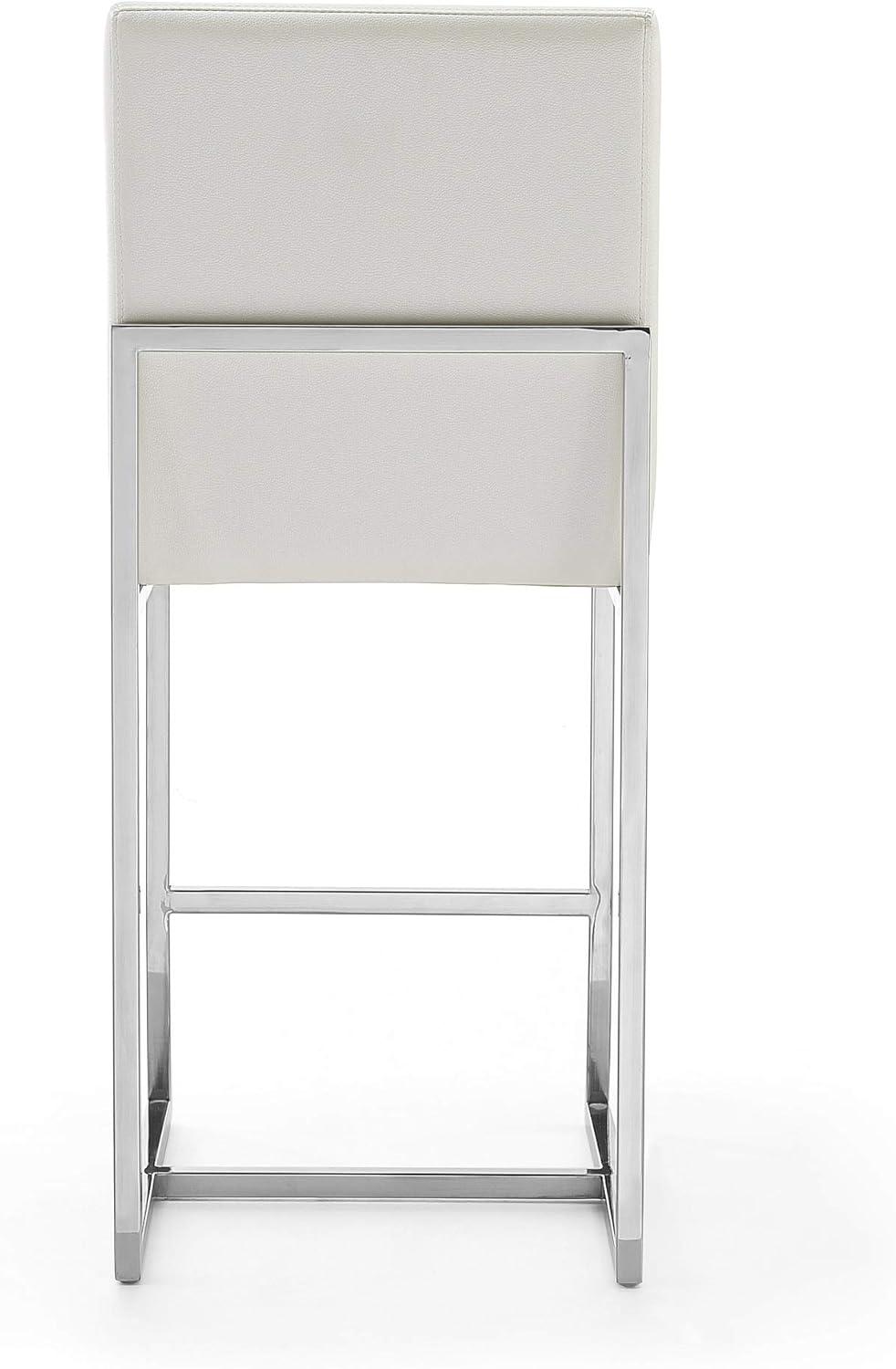 Manhattan Comfort Set of 3 Element Upholstered Stainless Steel Counter Height Barstools Pearl White: Faux Leather, No Assembly Required