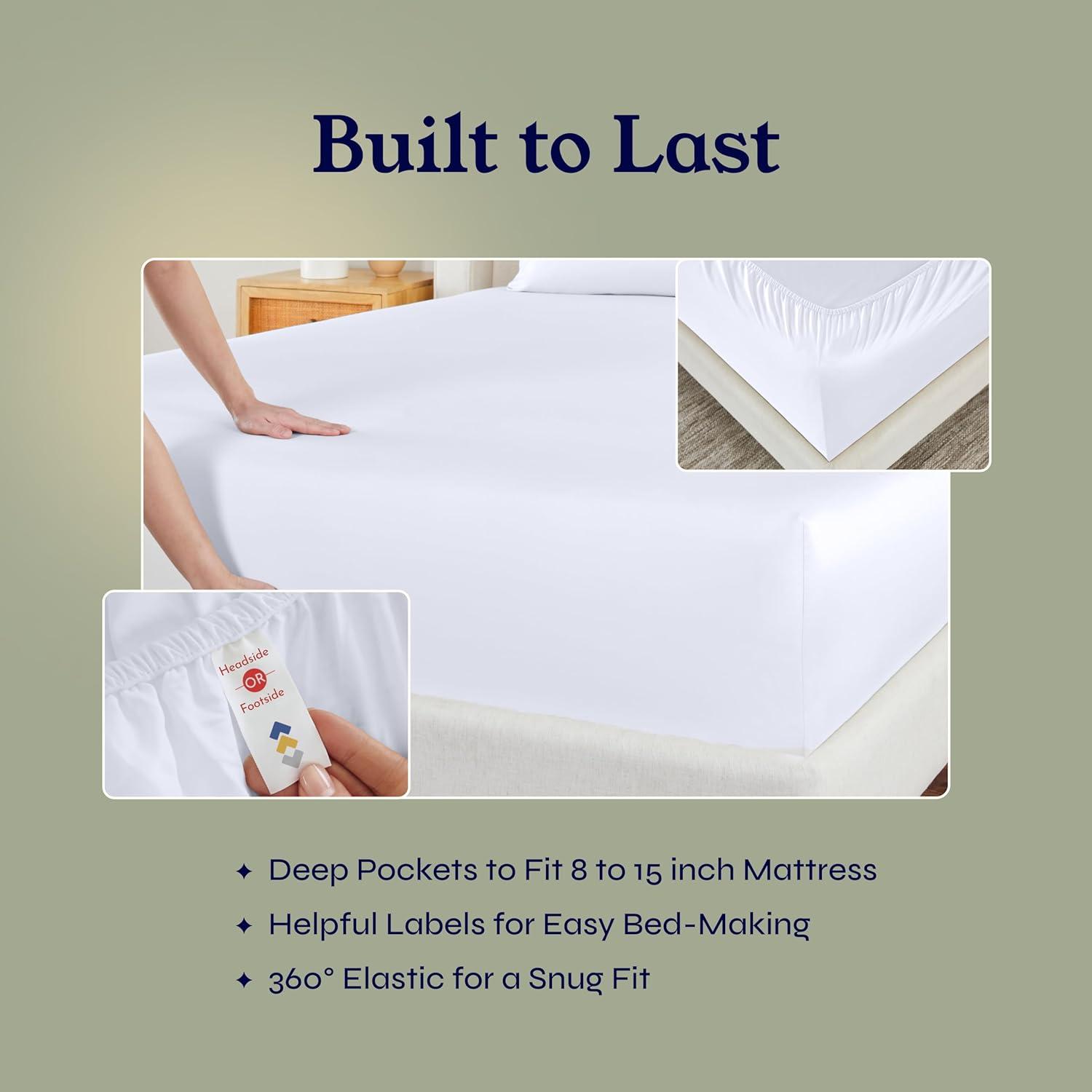 Pure White -Twin XL Sheet Set, 100% Extra Long Staple, 500 Thread Count Sateen Weave, 3 Piece Set, California Design Den