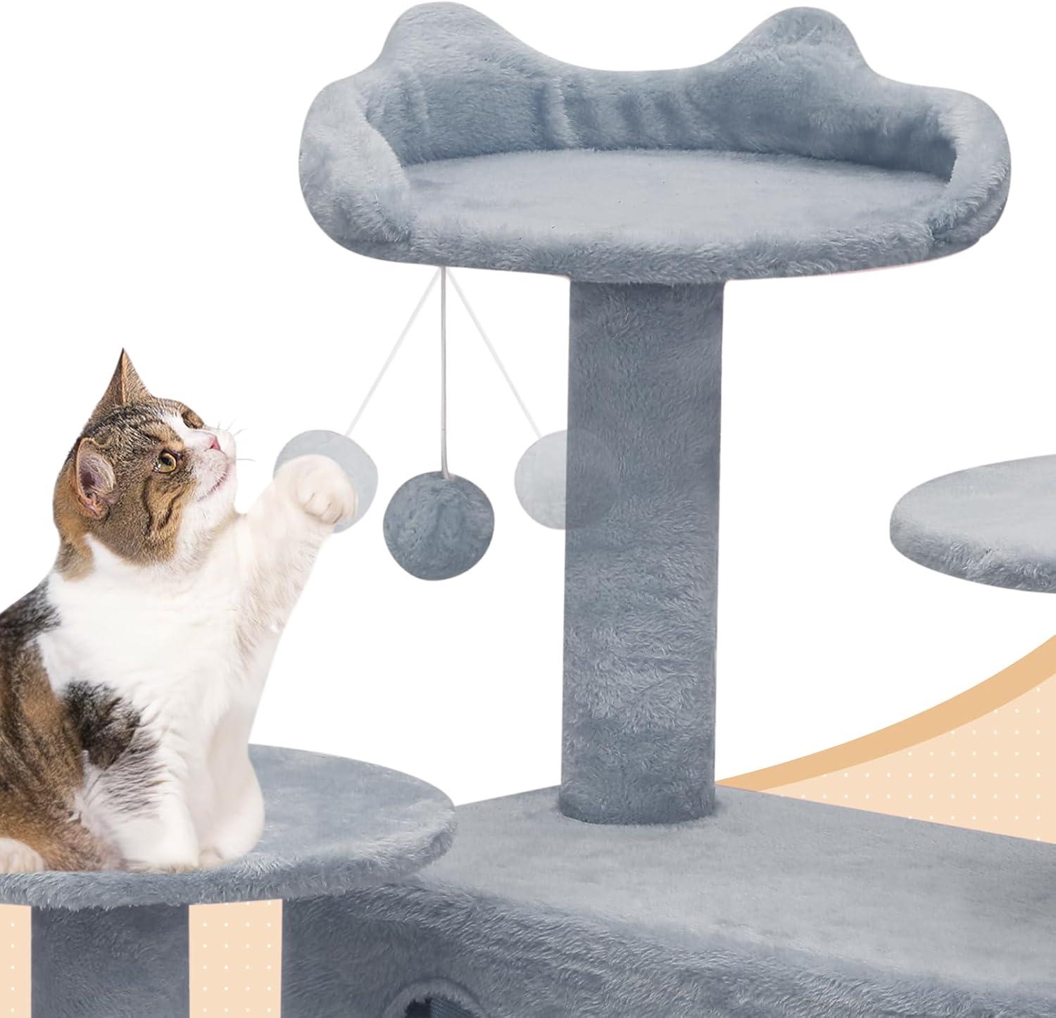 MoNiBloom 54.5" Multi-Level Cat Tree Condo Cat Tower with Scratching Posts & Plush Perch, Light Gray