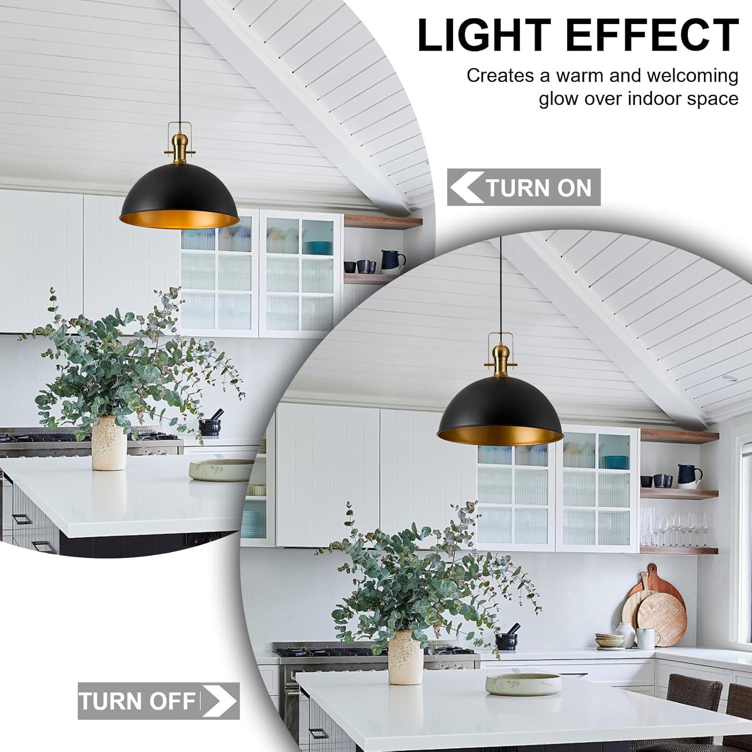 12 In. 1-Light Matte Black Farmhouse Pendant Light, Vintage Hanging Ceiling Lights Fixture For Kitchen Island (2-Pack)