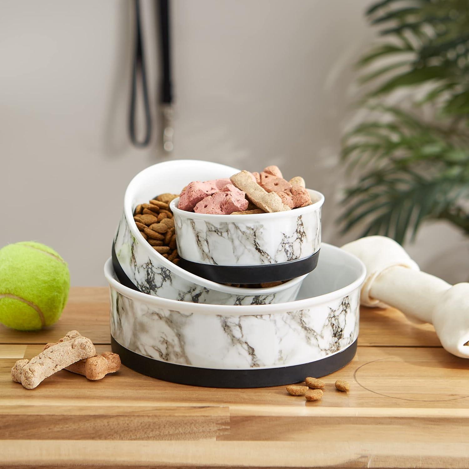 Bone Dry Ceramic Marble, Pet Bowls, Dishwasher Safe, Medium, 6x2", White, 2 Count