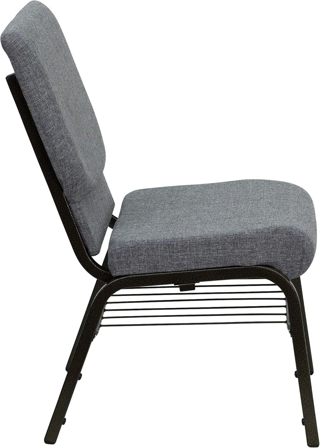 Flash Furniture HERCULES Series 18.5''W Church Chair in Gray Fabric with Book Rack - Gold Vein Frame