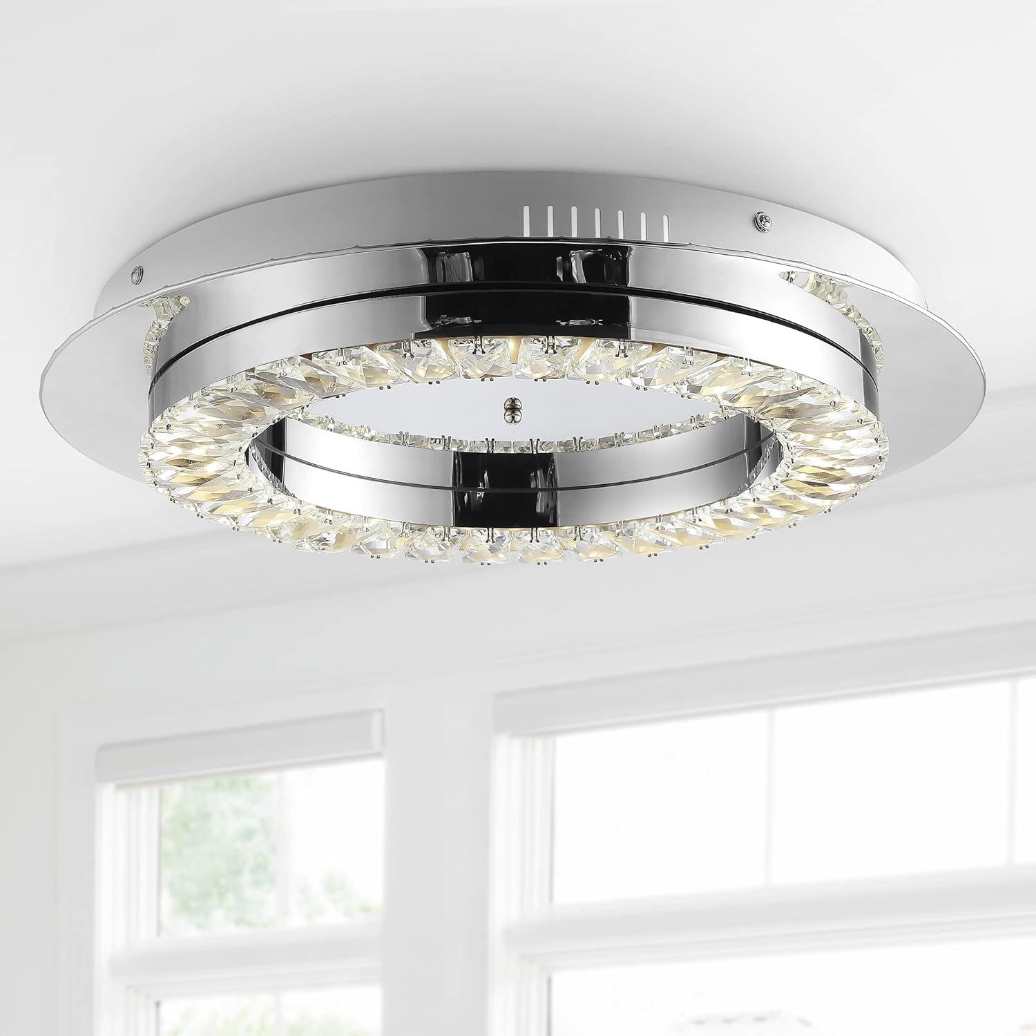 JONATHAN Y Cristal Integrated Iron/Crystal Glam LED Flush Mount