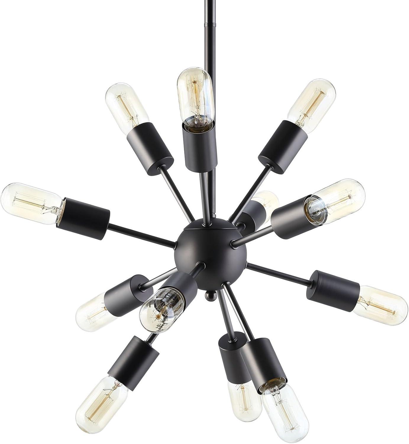 Black Mid-Century Modern Starburst Chandelier with 12 Lights