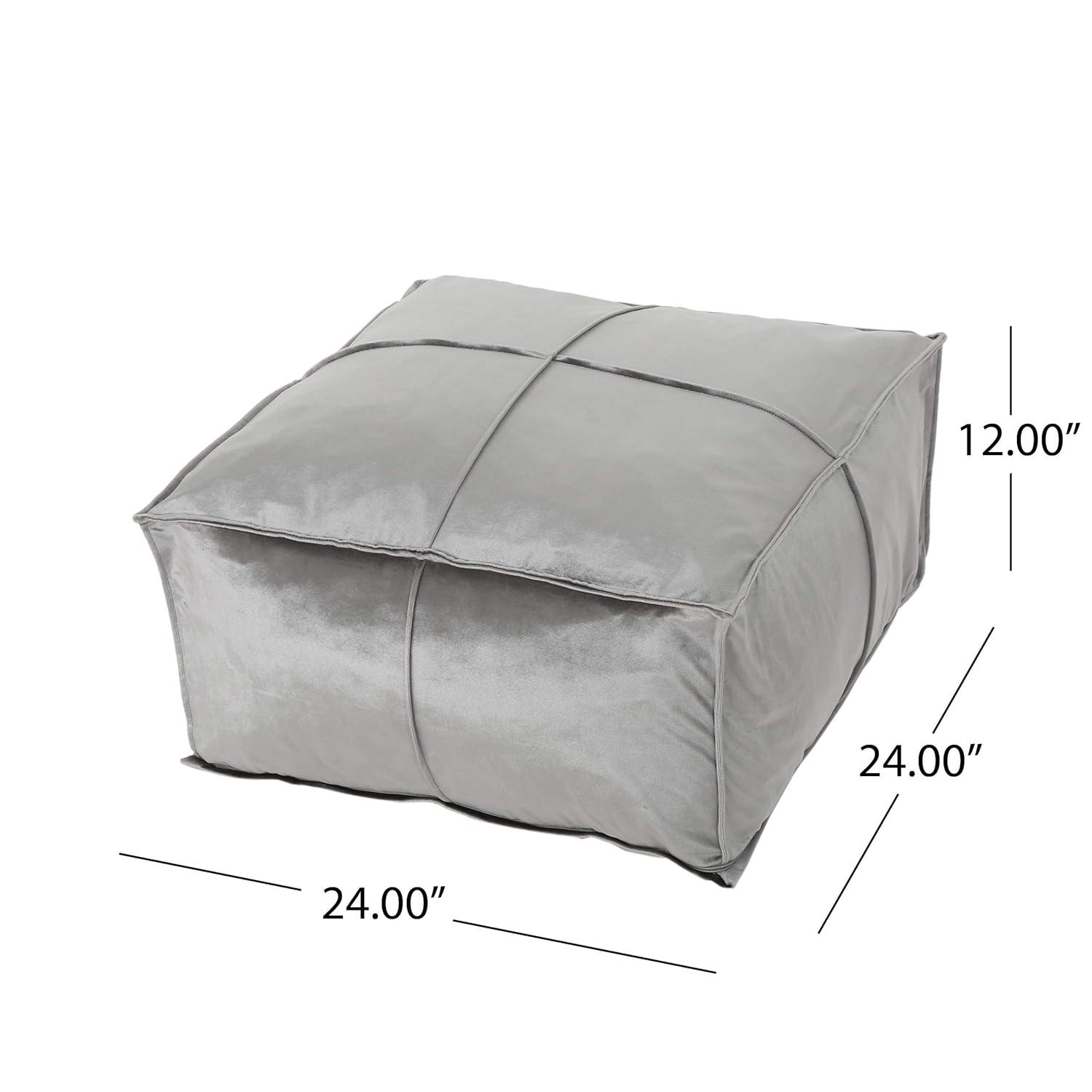 Cytheria Glam Velvet Square Bean Bag Ottoman, Smoke