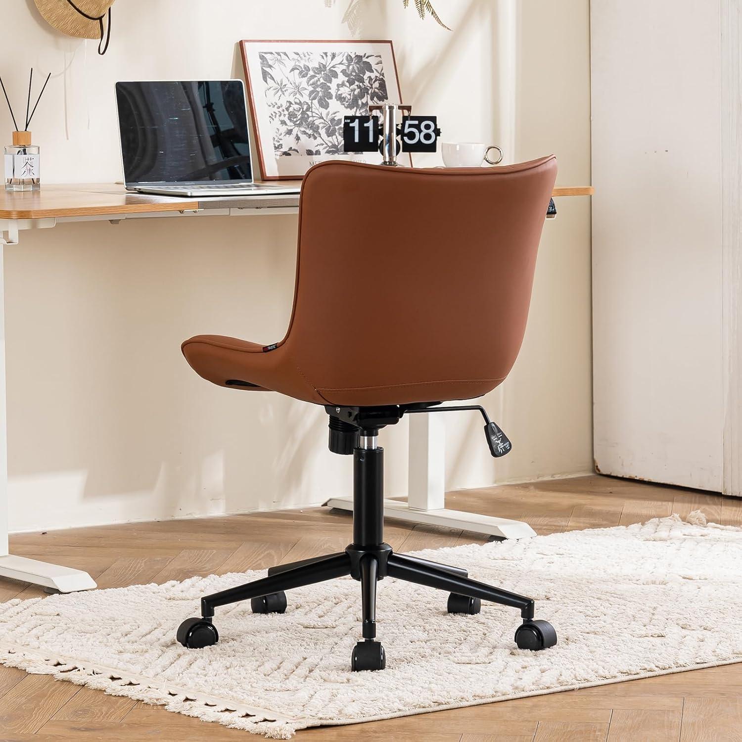 Coffee Brown Ergonomic Armless Faux Leather Swivel Task Chair