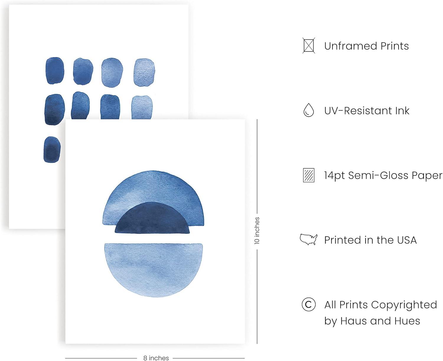 Navy Blue Abstract Watercolor Art Prints Set of 4