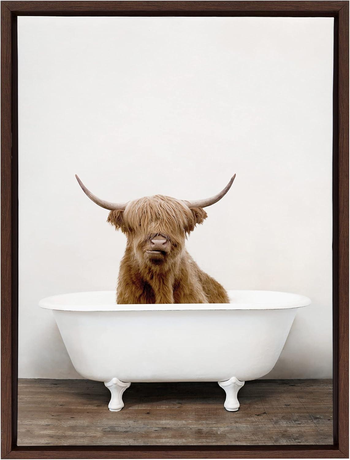 18" x 24" Sylvie Highland Cow in Tub Color Framed Canvas by Amy Peterson Brown - Kate & Laurel All Things Decor