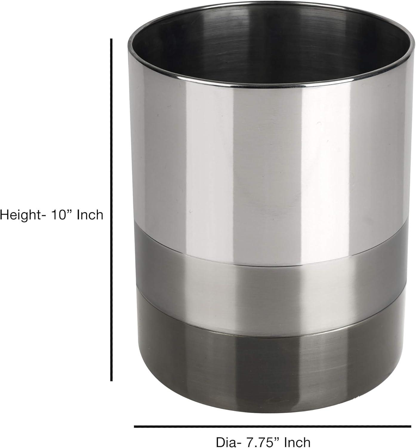 Triune 3-Tone Bathroom Wastebasket - Nu Steel: Stainless Steel, 11" High, 6L Capacity, Solid Pattern