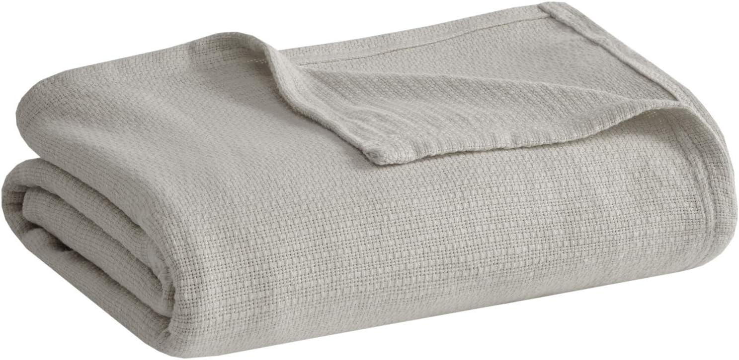 Freshspun Twin-Size Basketweave Lightweight Cotton Blanket in Grey