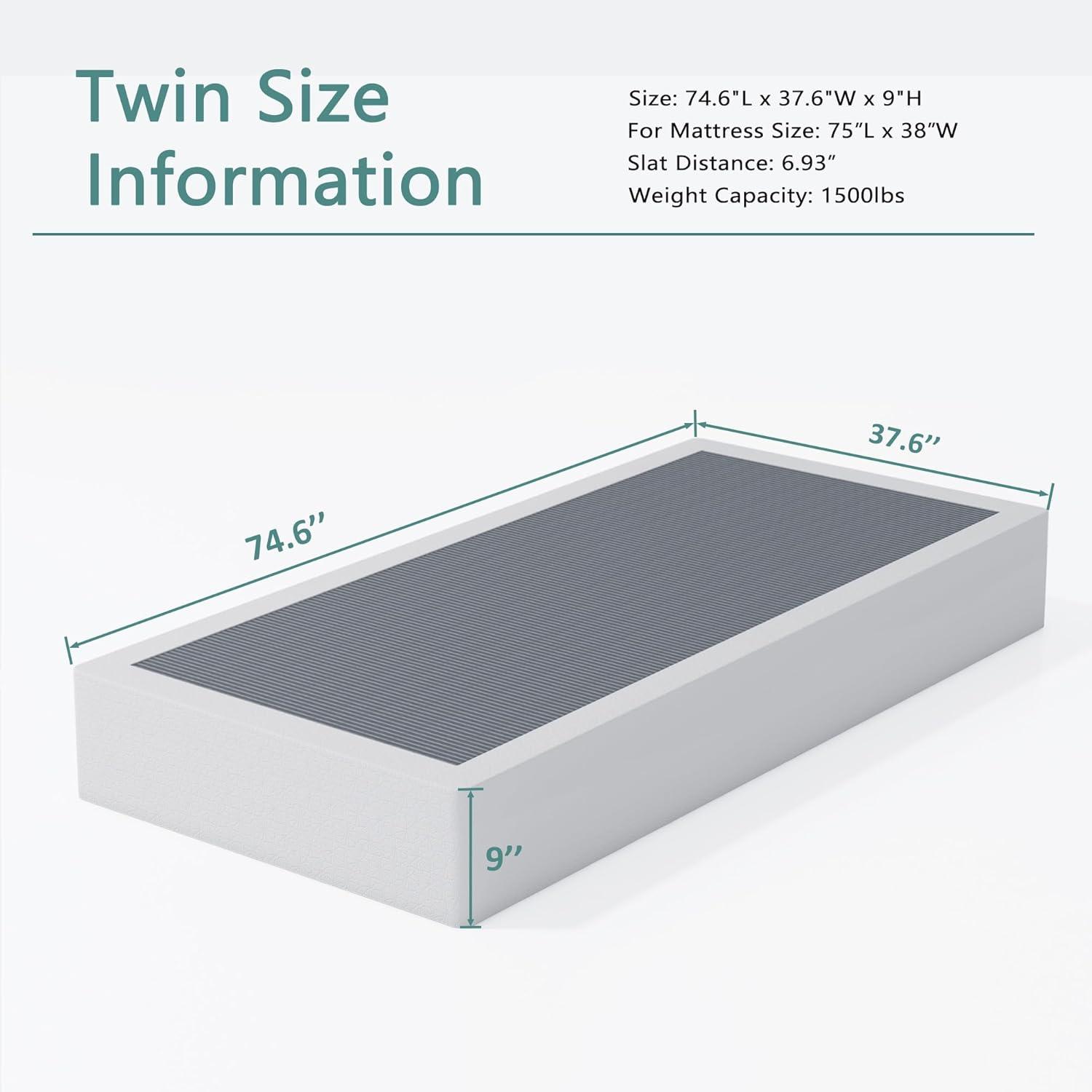 Mahtotopa 9 Inch Twin Box Spring High Profile Metal Frame Mattress Foundation With Fabric Cover