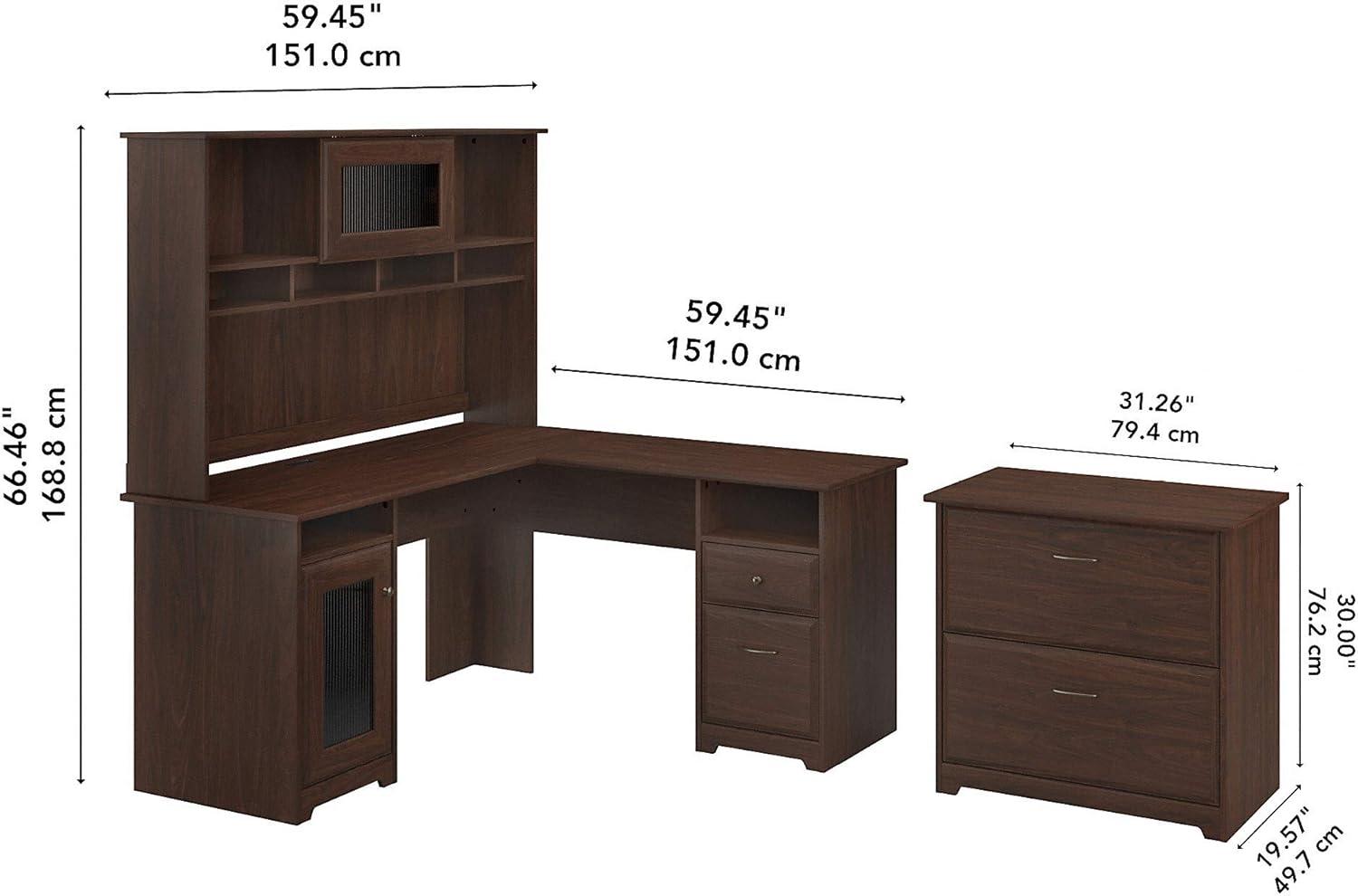 Cabot L Desk with Hutch & File Cabinet in Modern Walnut - Engineered Wood