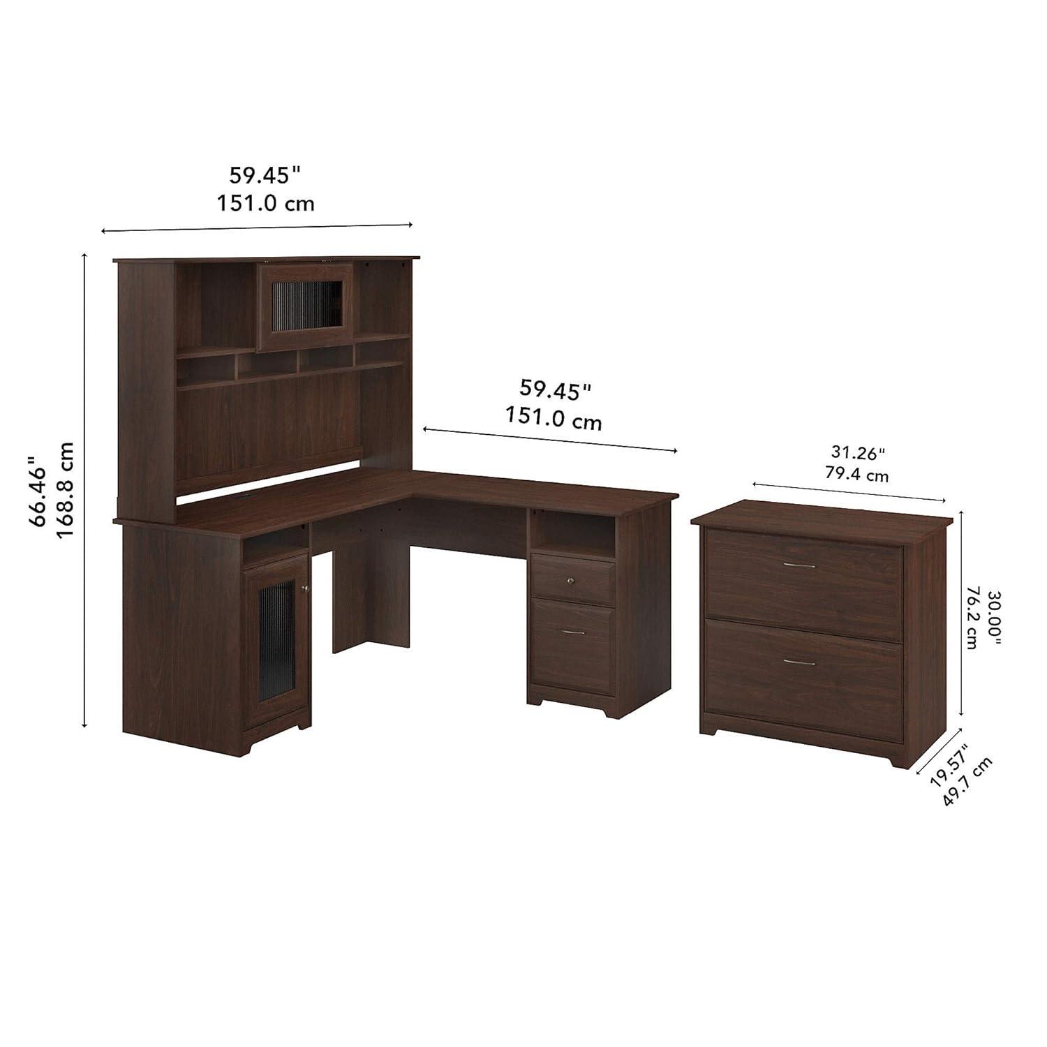Cabot L Desk with Hutch & File Cabinet in Modern Walnut - Engineered Wood