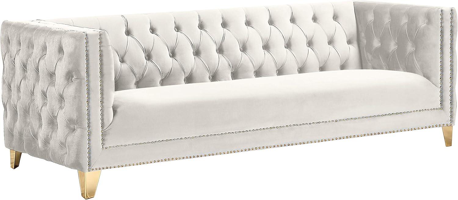 Michelle 90'' Cream Velvet Tufted Sofa with Gold Nailhead Trim