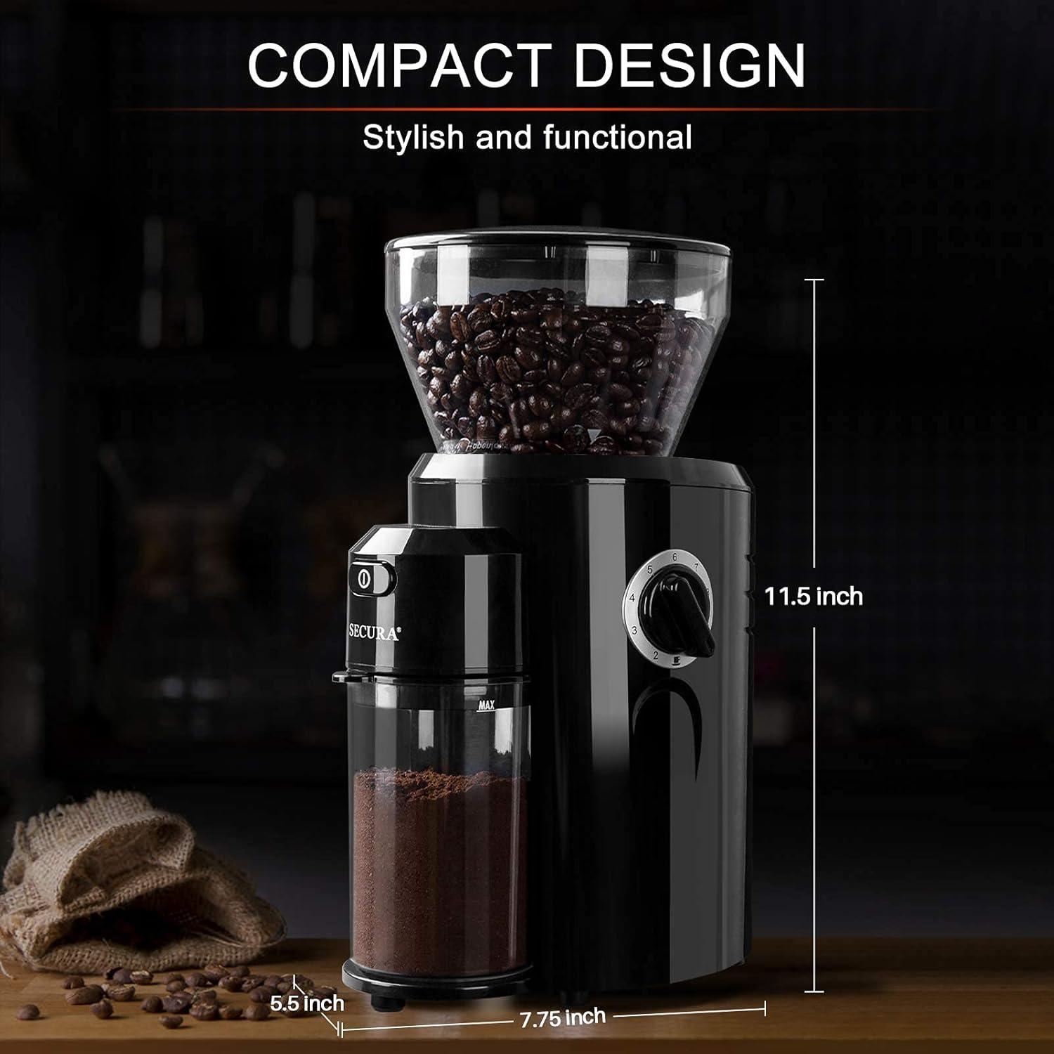 Secura Conical Burr Coffee Grinder, Electric Coffee Grinder with 18 Grind Settings, Adjustable Burr Mill Coffee Bean Grinder for 2-10 Cups