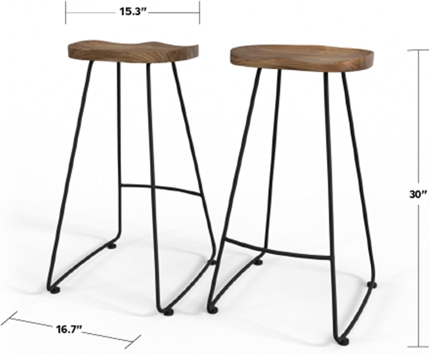 Simpli Home Amberly 30" Rustic Metal Saddle Bar Stool in Natural (Set of 2)