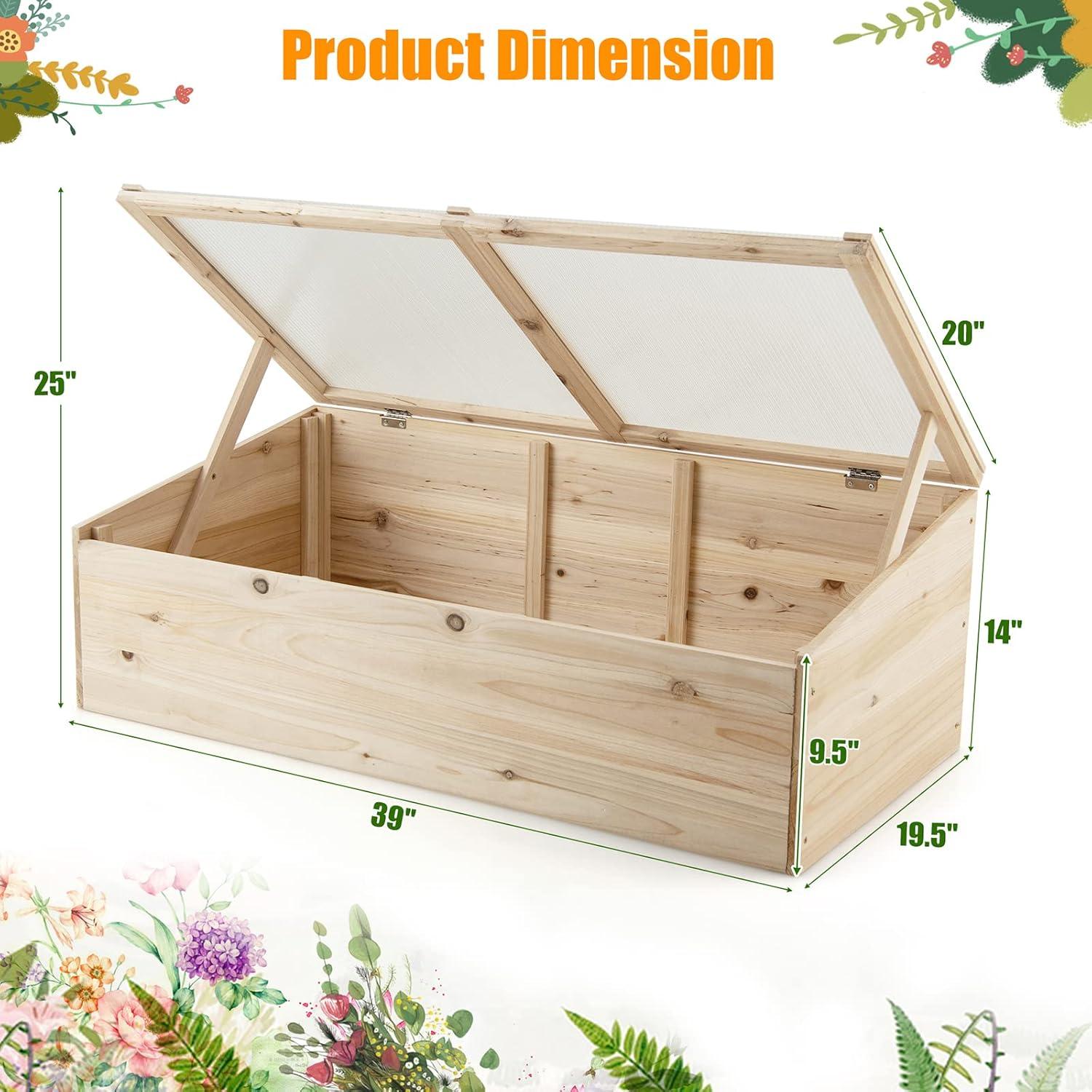 Natural Fir Wood Outdoor Raised Garden Bed with Flip Top Lid