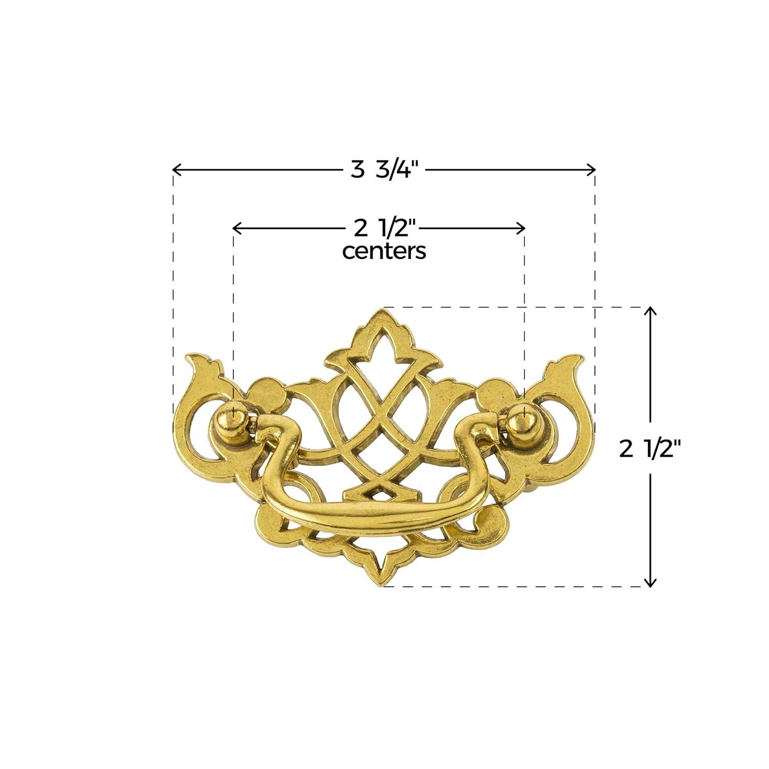 UNIQANTIQ HARDWARE SUPPLY Queen Anne Chippendale Satin Brass Drawer Bail Pull ( Centers: 2-1/2" )