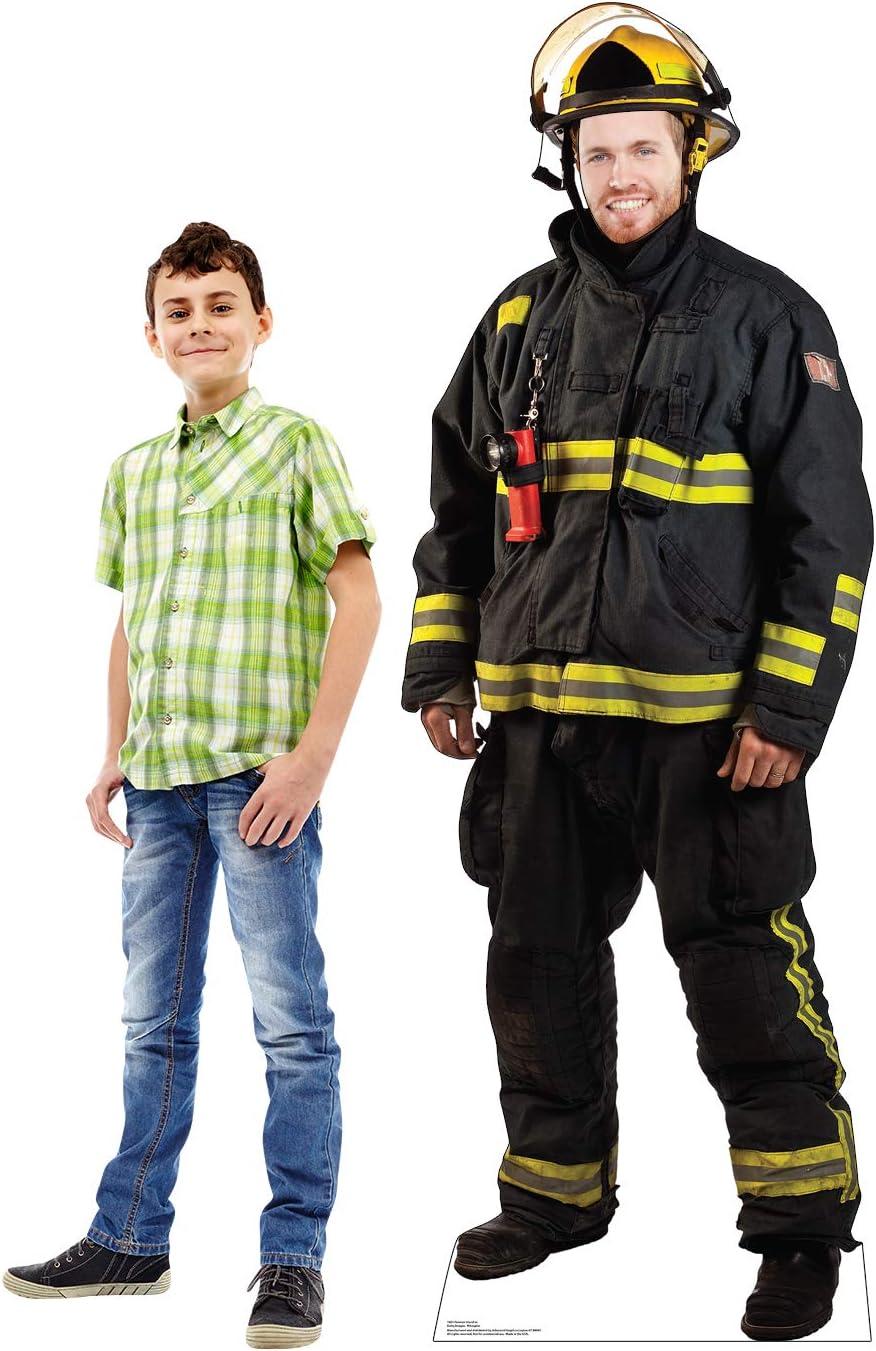 Life-Size Black and Yellow Fireman Cardboard Standee