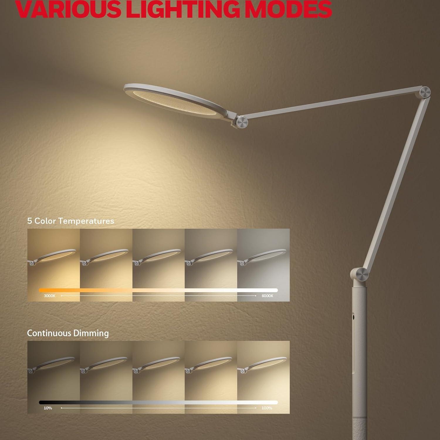 Honeywell LED Floor Lamp - F01WT Eye Caring Dimmable Standing Light with Remote,Bright Natural Daylight 5 Colors & 5 Brightness Adjustable Tall Lampara for Home Office Living Room Bedroom