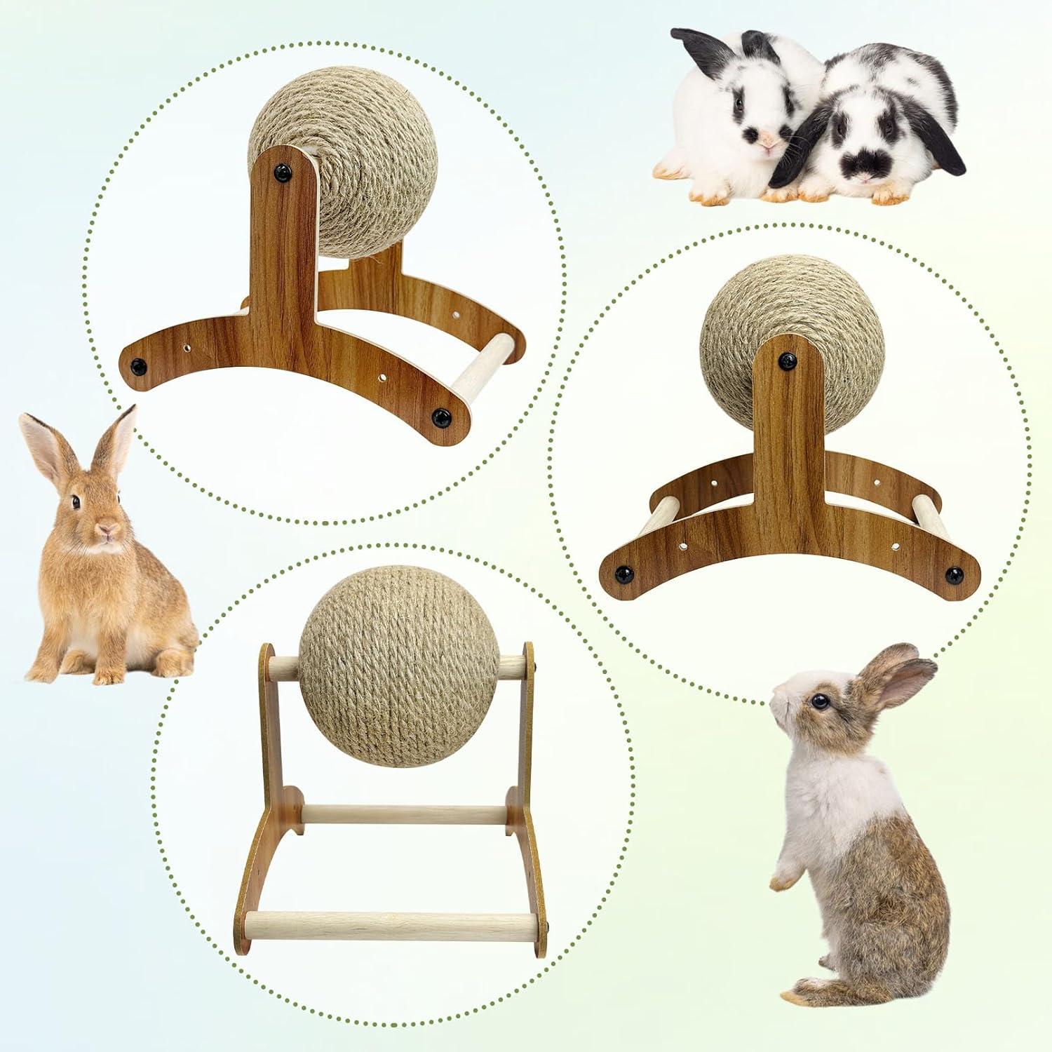 Rabbit Scratch Toy, Natural Sisal Rabbit Scratching Ball With Cardboard Pad 2-In-1 Bunny Claw Scratcher Interactive Toys Nail Scratching Post For Indoor Pets Kittens Ferrets Small Animals