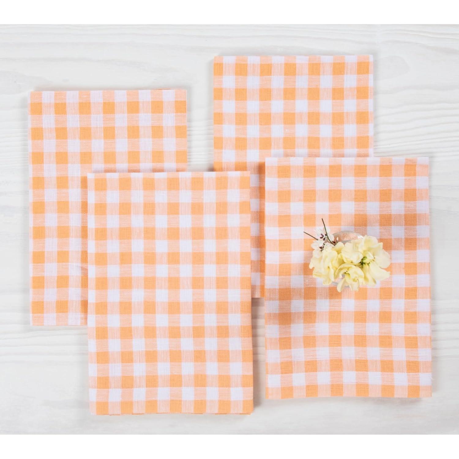 Solino Home Gingham Checks - 100% Pure Linen Placemats (Set of 4)