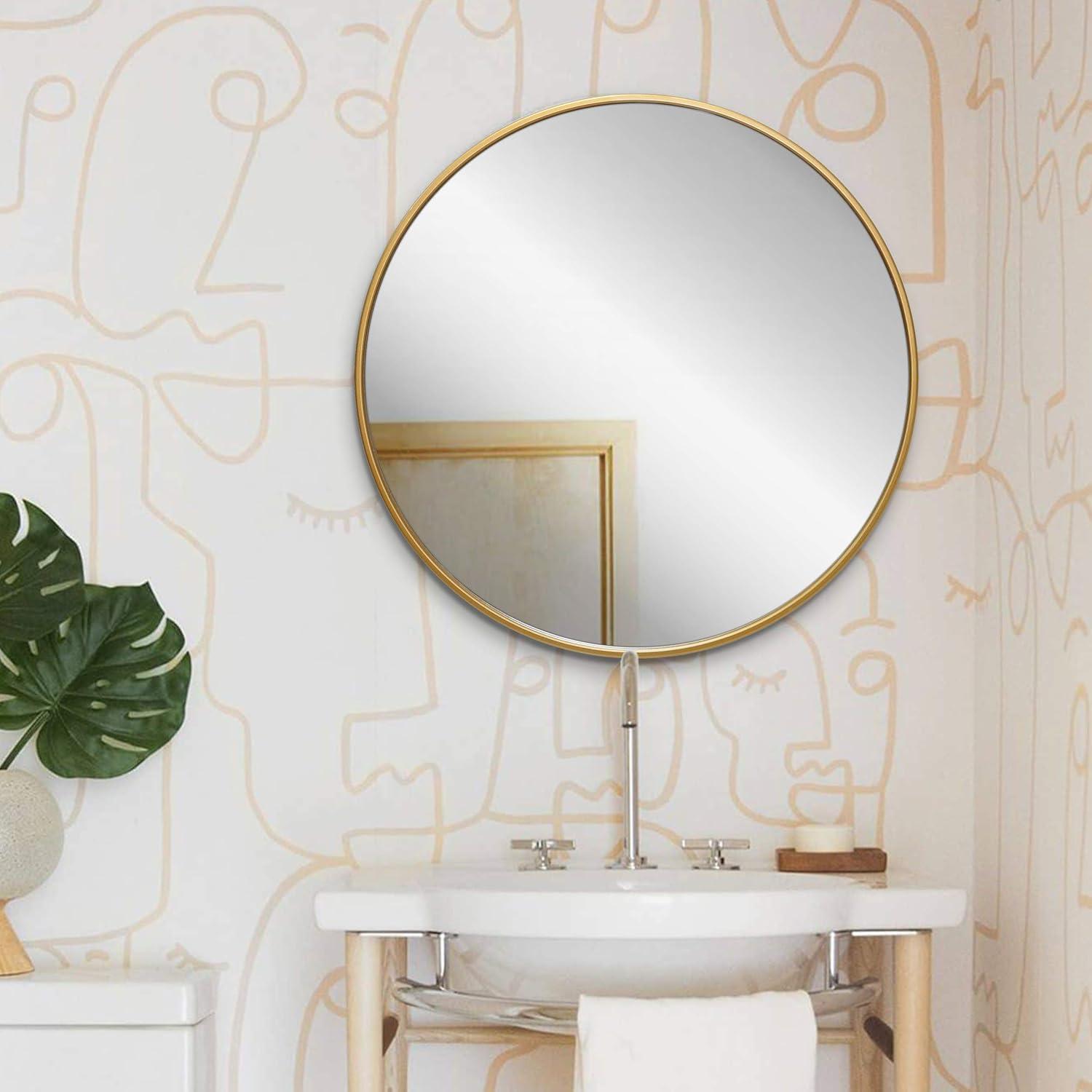 HBCY Creations Gold Circle Wall Mirror 24 Inch Round Wall Mirror for Entryways, Washrooms, Living Rooms and More (Gold, 24")