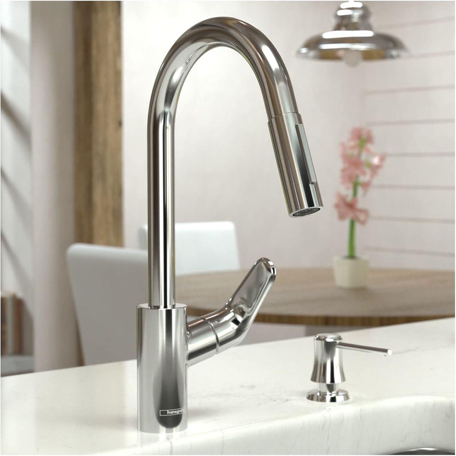 Contemporary Steel Optik Pull-Out Kitchen Faucet with Magnetic Docking