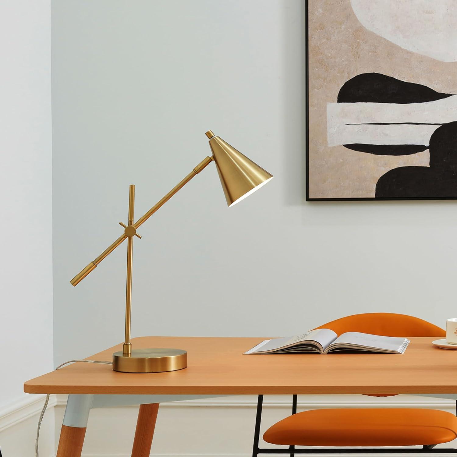 Gold Adjustable Balance Arm Desk Lamp with Cone Shade