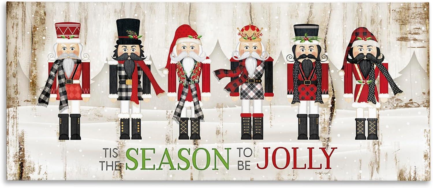 Stupell Industries To Be Jolly Festive Phrase Winter Christmas Nutcrackers Inspirational Painting Gallery Wrapped Canvas Print Wall Art, 10 x 24